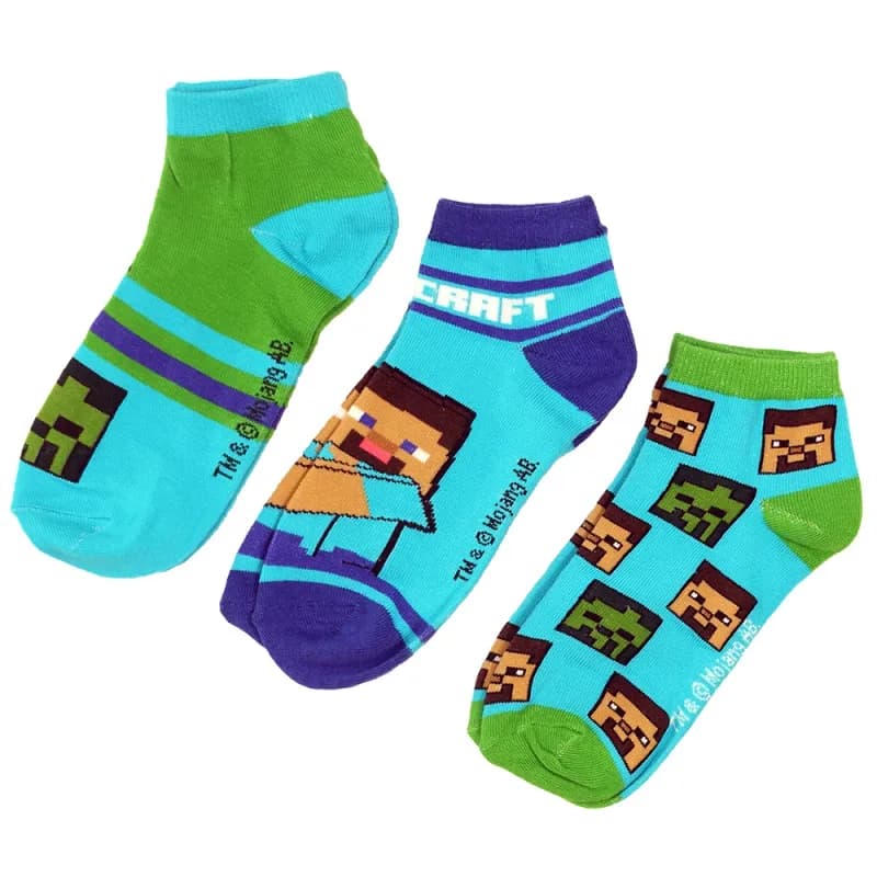 Minecraft Steve & Creeper 3 Pack Zomer Sokken